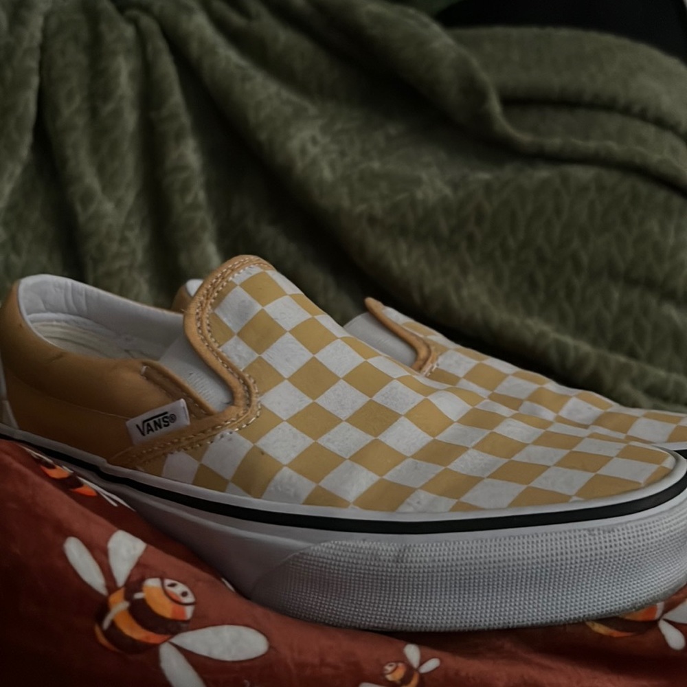 Yellow & White Checkered Slip On Vans